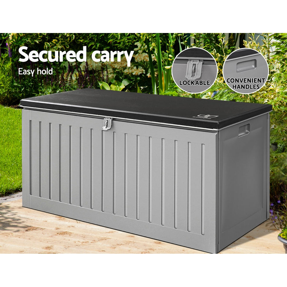 Gardeon Outdoor Storage Box 270L Container Lockable Garden Bench Tool Shed Grey 6