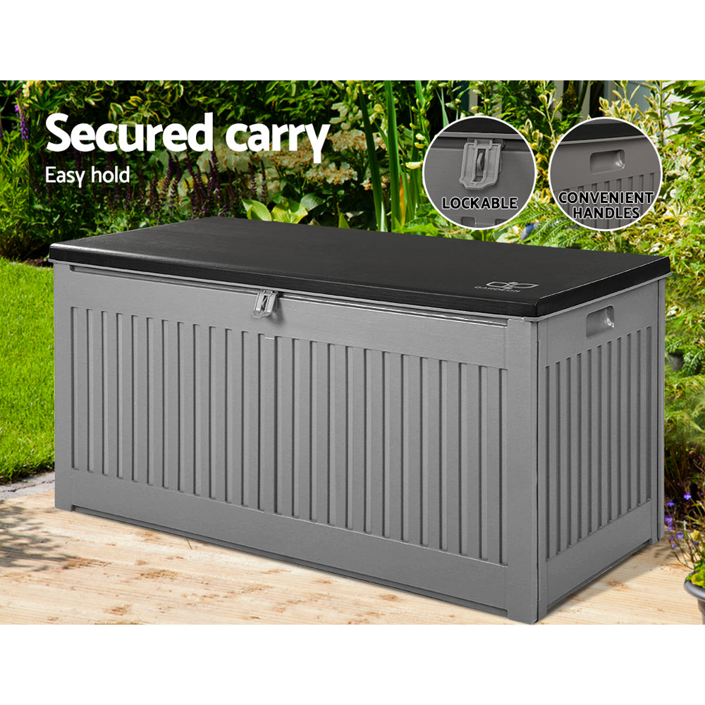 Gardeon Outdoor Storage Box 270L Container Lockable Garden Bench Tool Shed Grey 7