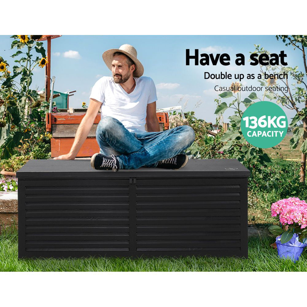 Gardeon Outdoor Storage Box 390L Container Lockable Garden Bench Shed Tools Toy All Black 5