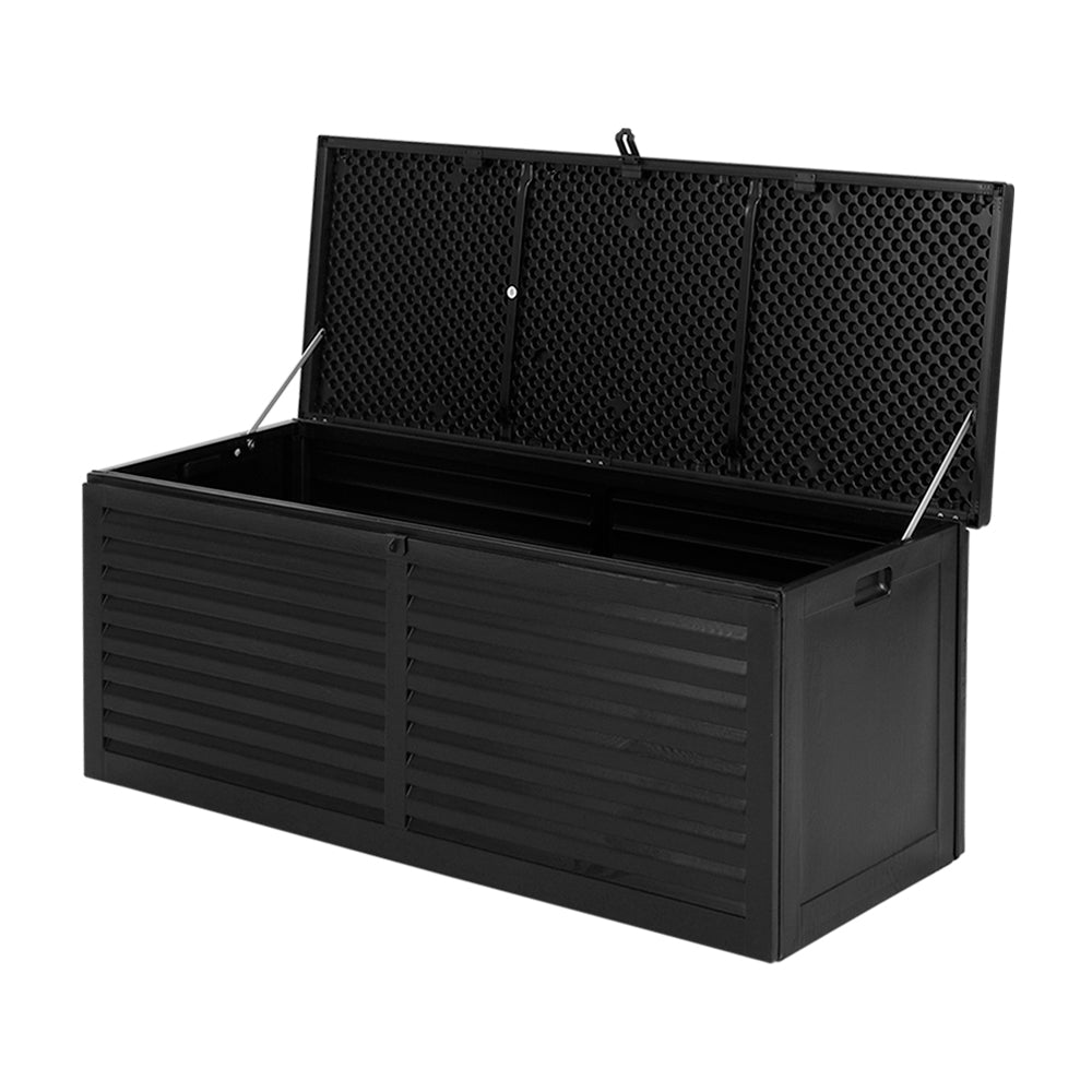Gardeon Outdoor Storage Box 390L Container Lockable Garden Bench Shed Tools Toy All Black 8