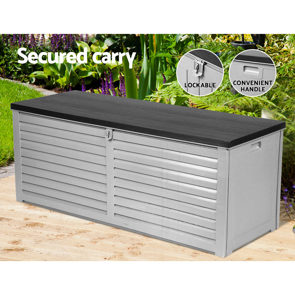 Gardeon Outdoor Storage Box 390L Container Lockable Garden Bench Tools Toy Shed Black 7