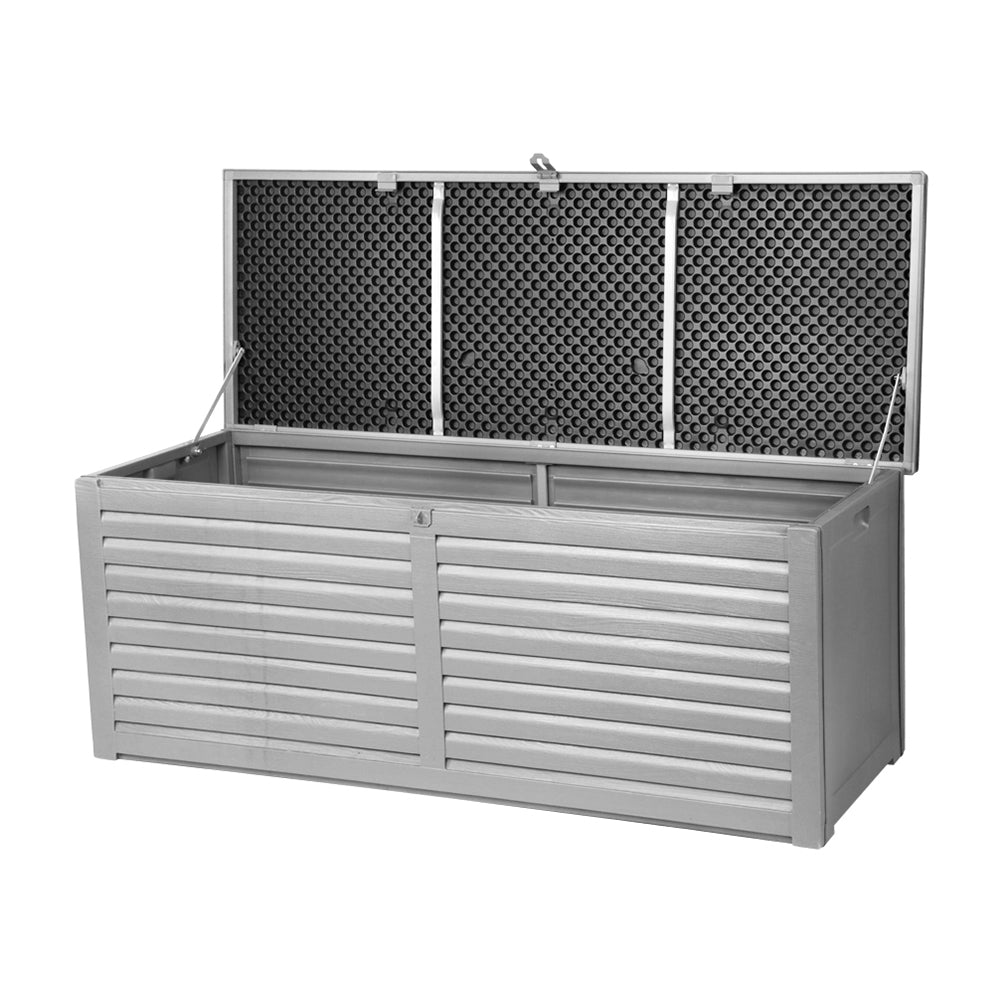 Gardeon Outdoor Storage Box 390L Container Lockable Garden Bench Tools Toy Shed Black 8