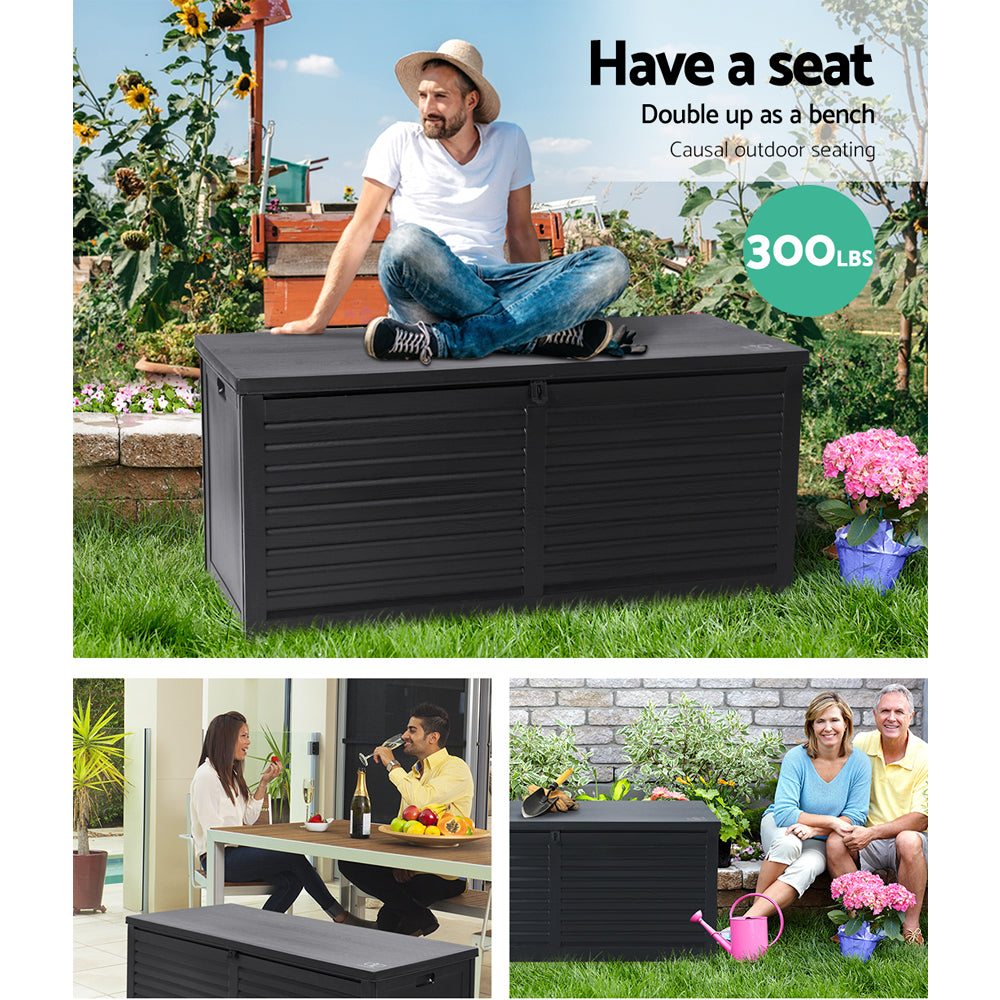 Gardeon Outdoor Storage Box 490L Container Lockable Garden Bench Shed Tools Toy All Black 5