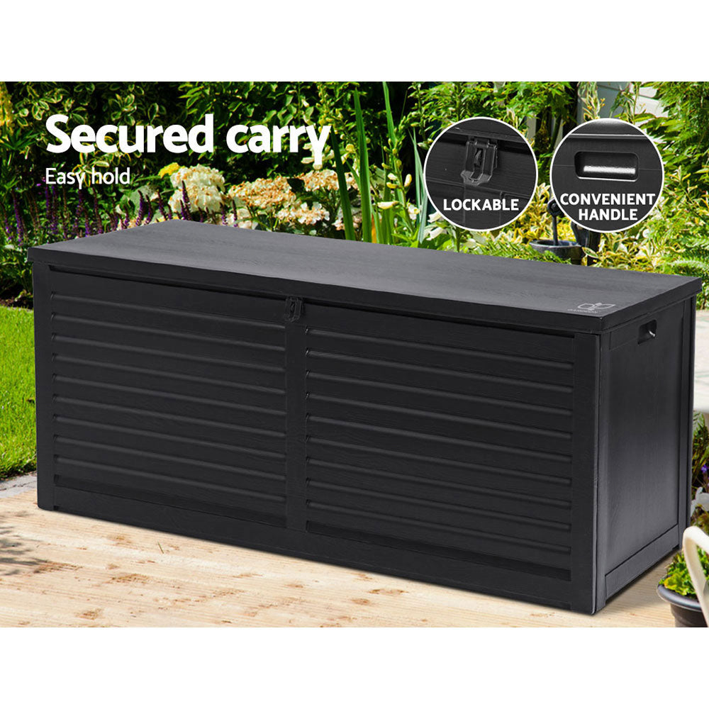 Gardeon Outdoor Storage Box 490L Container Lockable Garden Bench Shed Tools Toy All Black 7