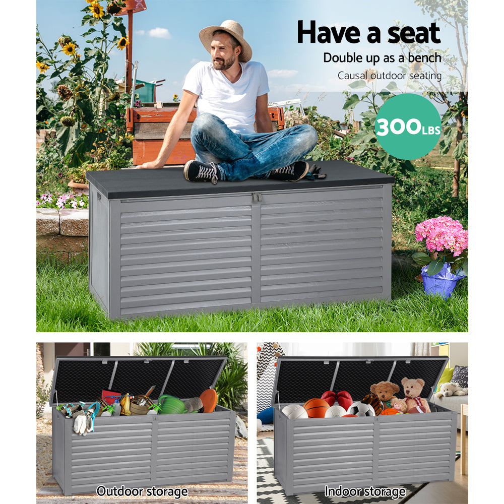 Gardeon Outdoor Storage Box 490L Container Lockable Garden Bench Tools Toy Shed Black 5