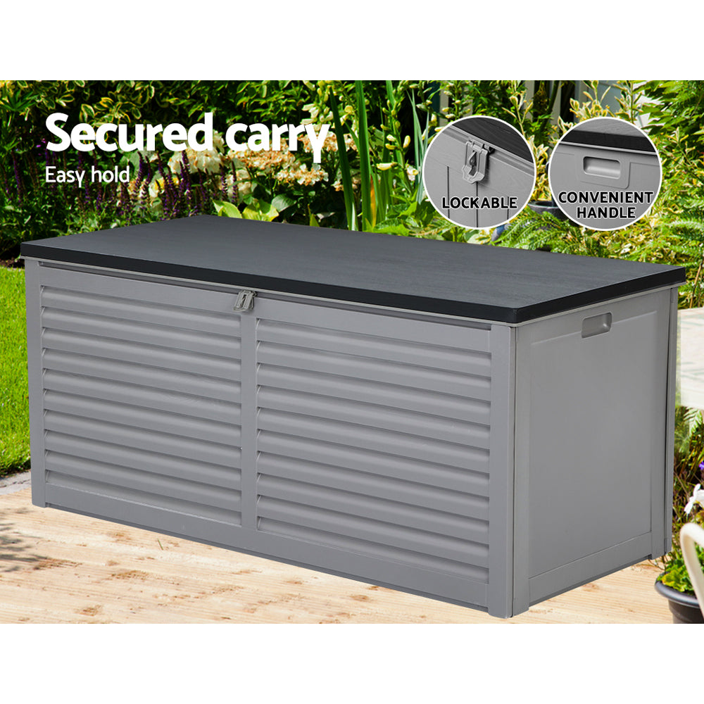 Gardeon Outdoor Storage Box 490L Container Lockable Garden Bench Tools Toy Shed Black 7