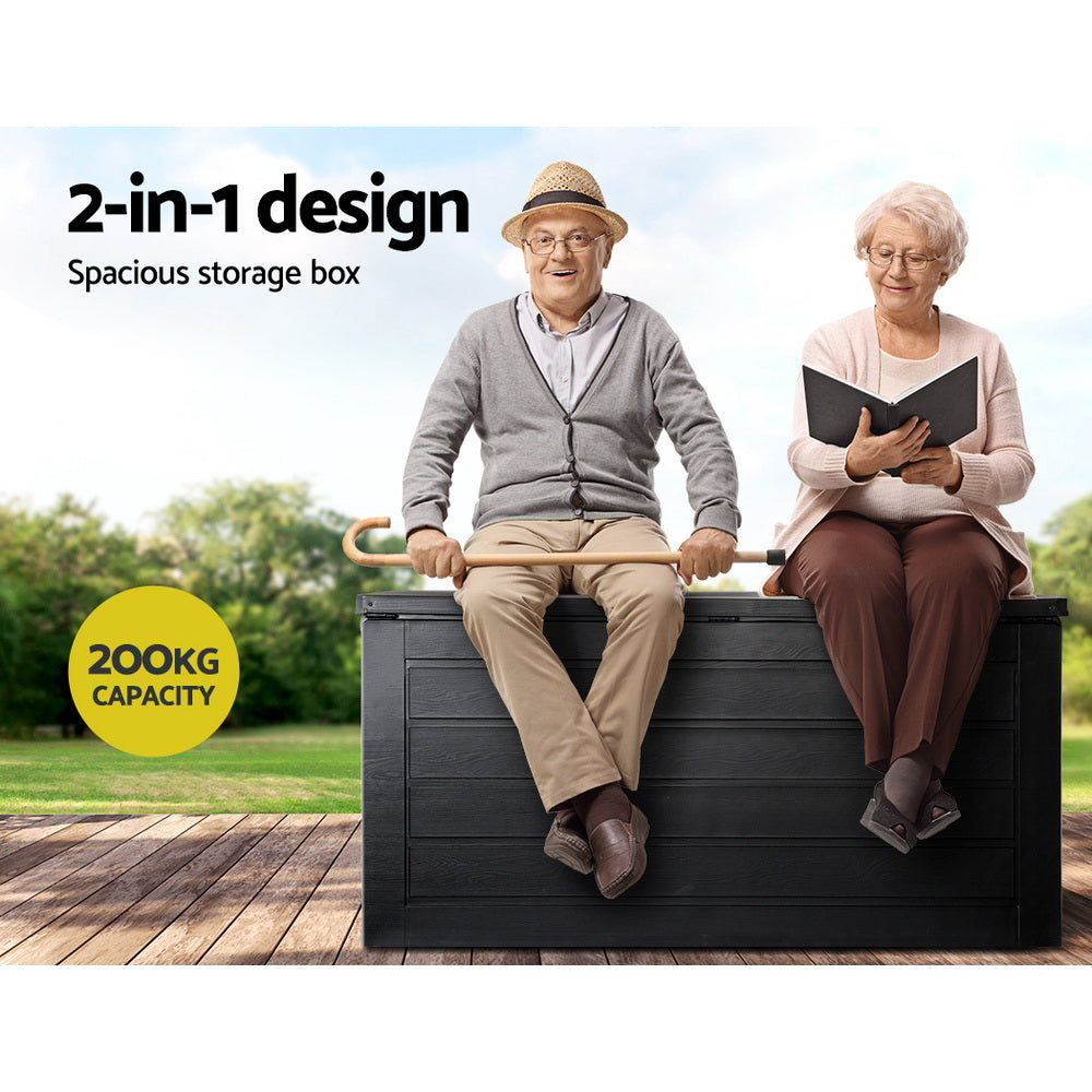 Gardeon Outdoor Storage Box 680L Container Lockable Garden Bench Shed Tool All Black 5