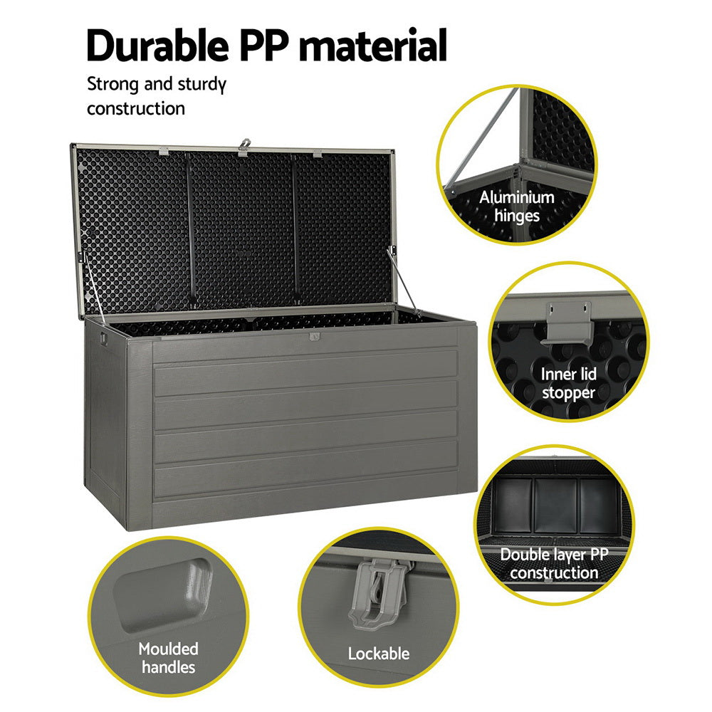 Gardeon Outdoor Storage Box 680L Container Lockable Garden Bench Tool Shed Black 6