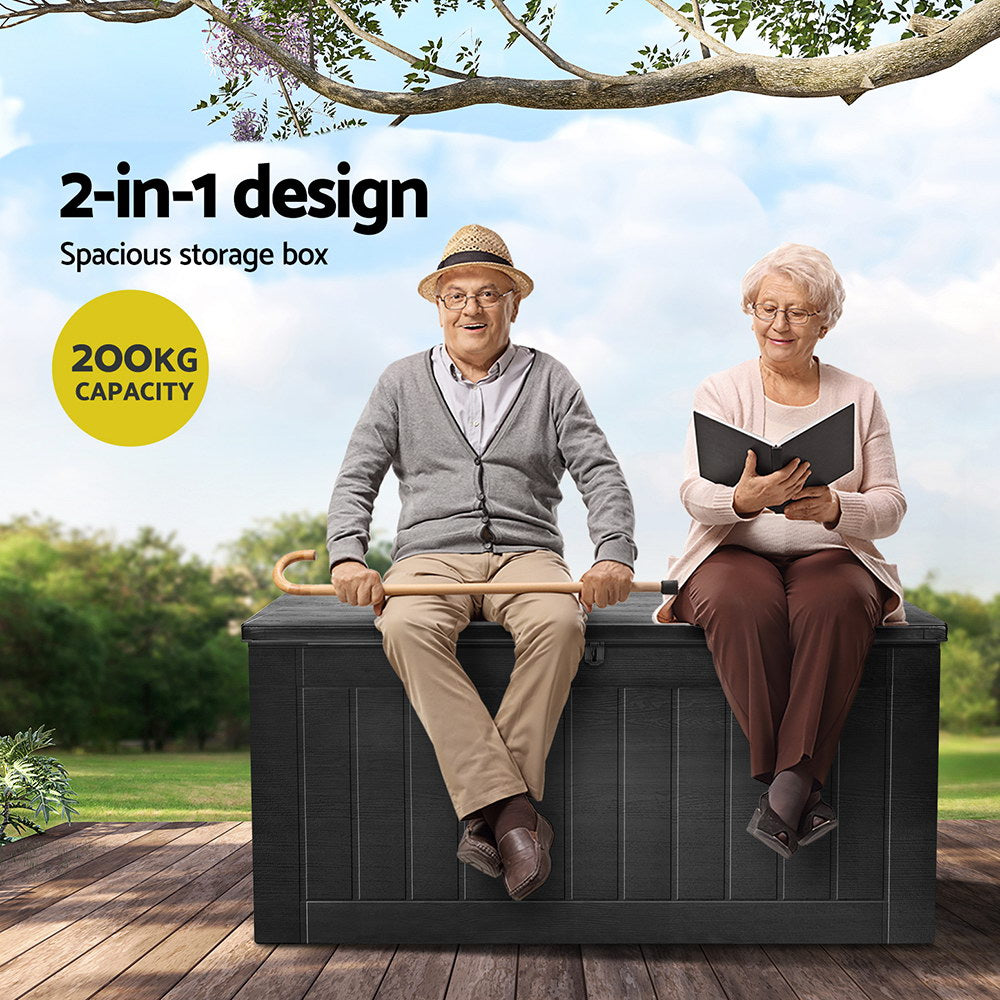 Gardeon Outdoor Storage Box 830L Container Lockable Bench Tool Shed All Black 5