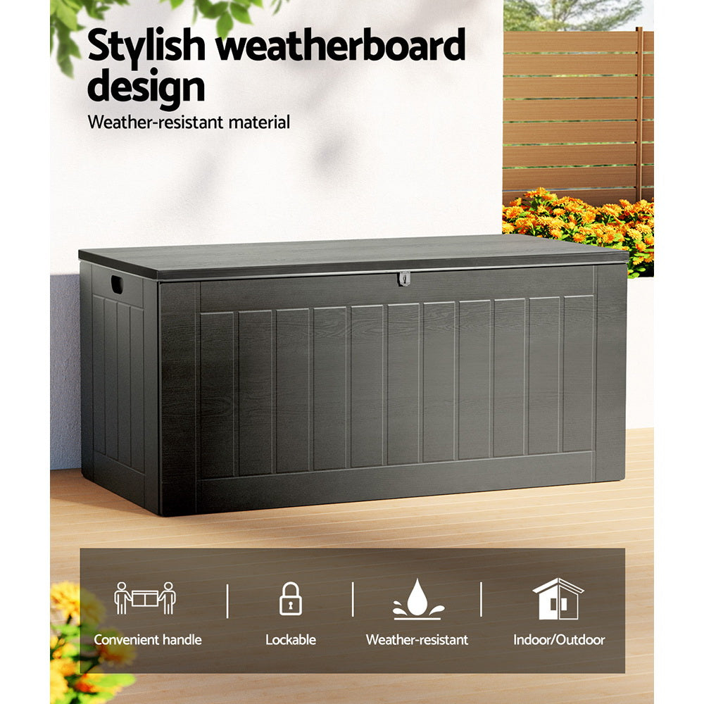 Gardeon Outdoor Storage Box 830L Container Lockable Garden Bench Tool Shed Black 4