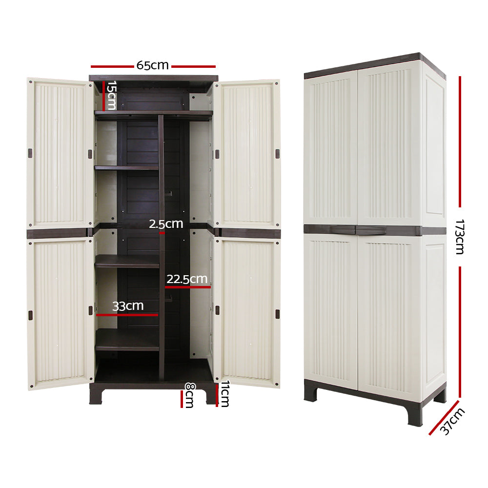 Gardeon Outdoor Storage Cabinet Box 173cm Lockable Cupboard Sheds Garage Adjustable Beige 4