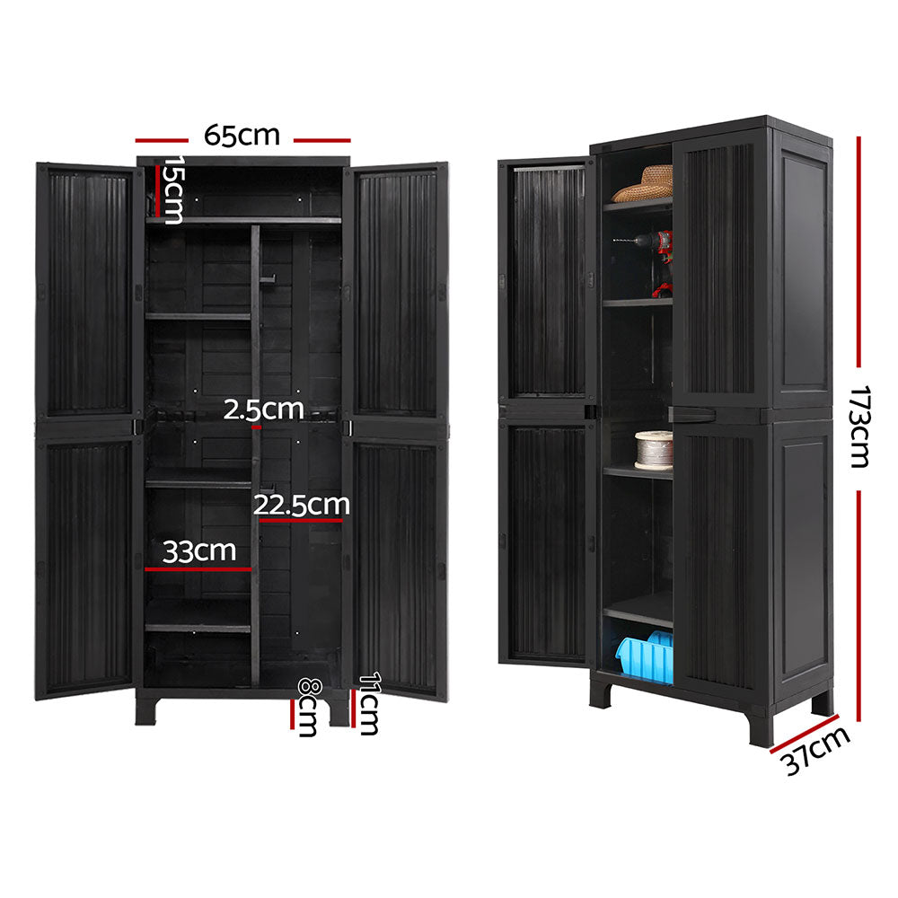 Gardeon Outdoor Storage Cabinet Box 173cm Lockable Cupboard Sheds Garage Adjustable Black 4