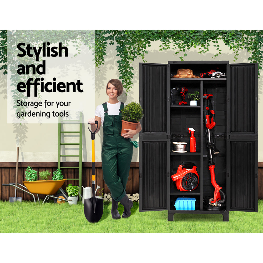 Gardeon Outdoor Storage Cabinet Box 173cm Lockable Cupboard Sheds Garage Adjustable Black 6