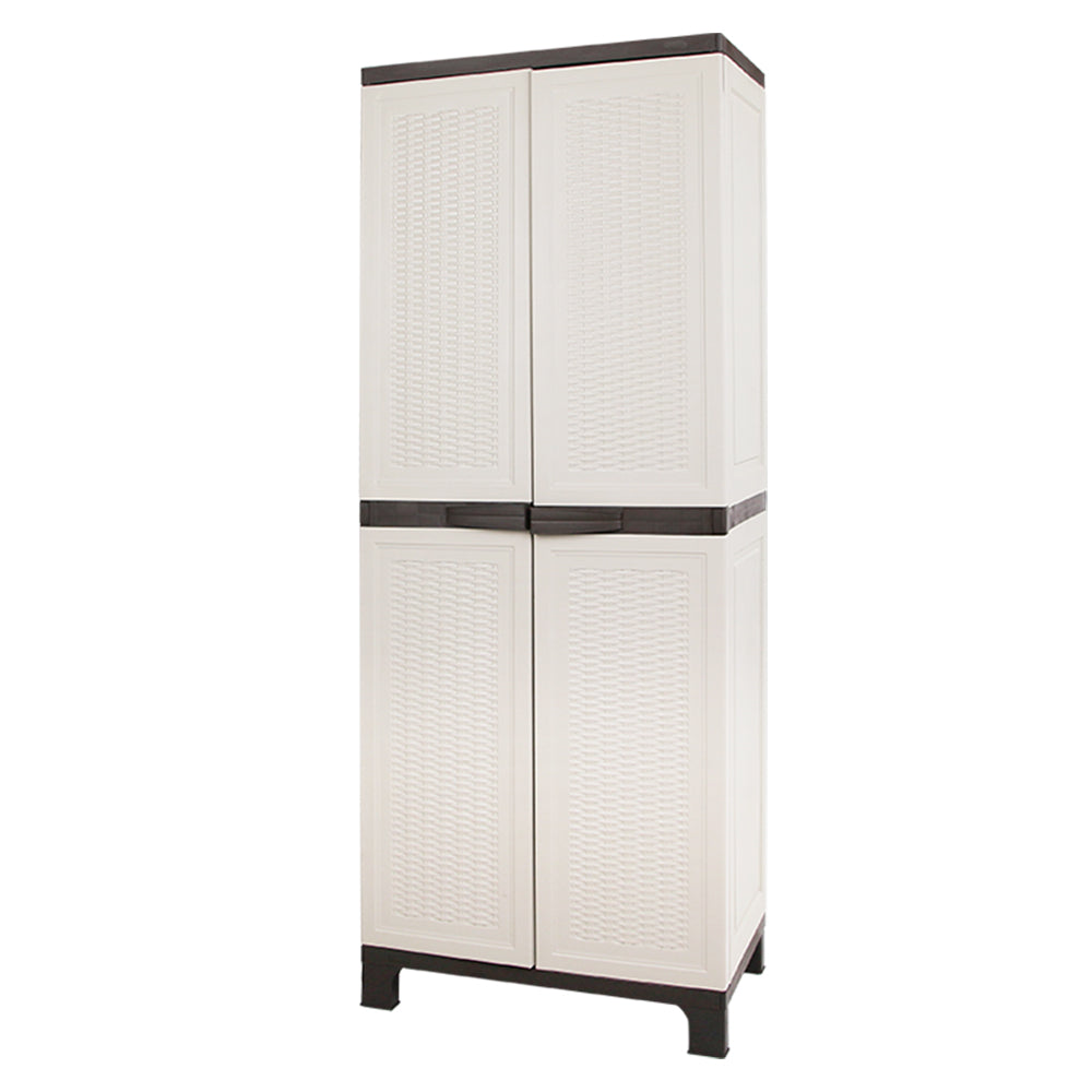 Gardeon Outdoor Storage Cabinet Box 173cm Lockable Cupboard Sheds Adjustable Rattan Beige 3