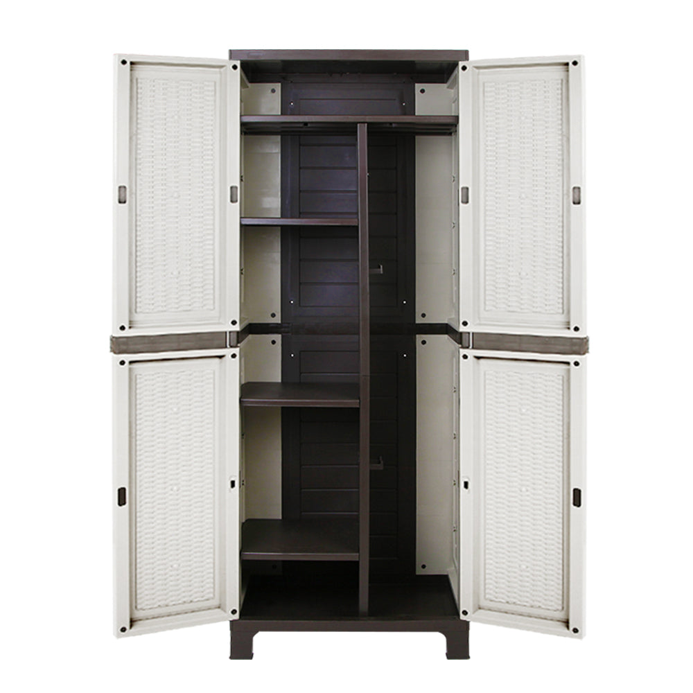 Gardeon Outdoor Storage Cabinet Box 173cm Lockable Cupboard Sheds Adjustable Rattan Beige 5