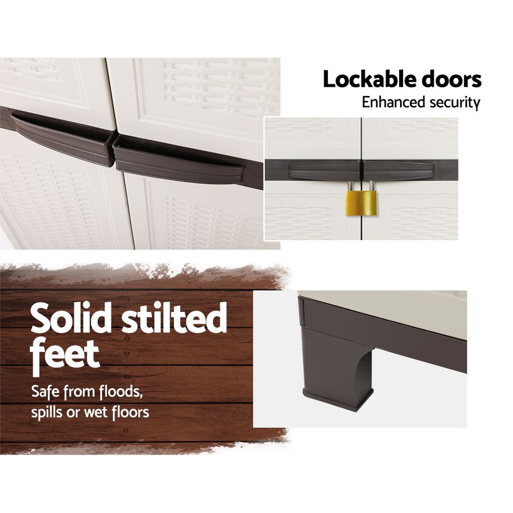 Gardeon Outdoor Storage Cabinet Box 173cm Lockable Cupboard Sheds Adjustable Rattan Beige 8