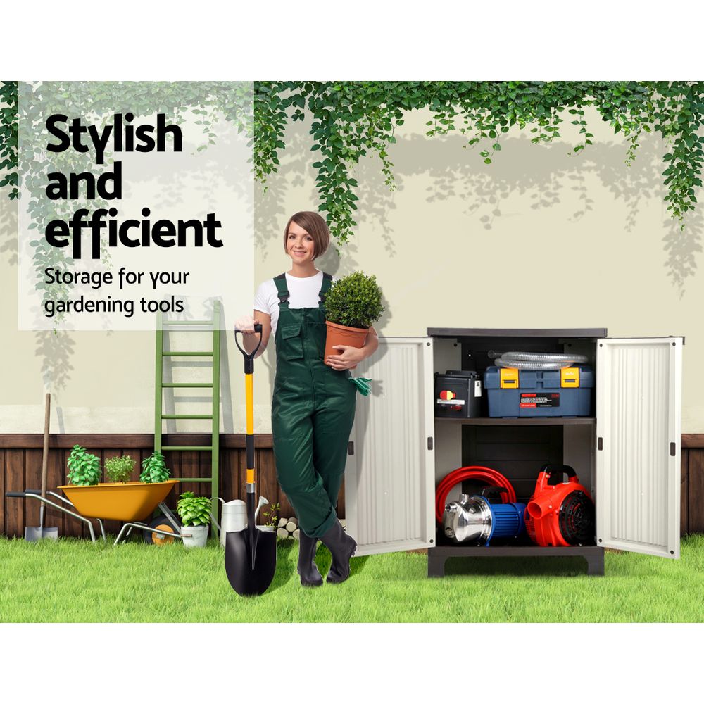 Gardeon Outdoor Storage Cabinet Box 92cm Lockable Cupboard Sheds Garage Adjustable Beige 6