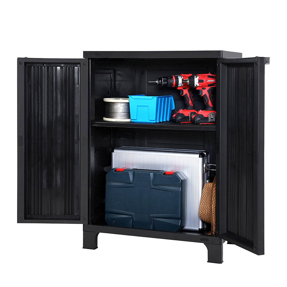 Gardeon Outdoor Storage Cabinet Box 92cm Lockable Cupboard Sheds Garage Adjustable Black 3