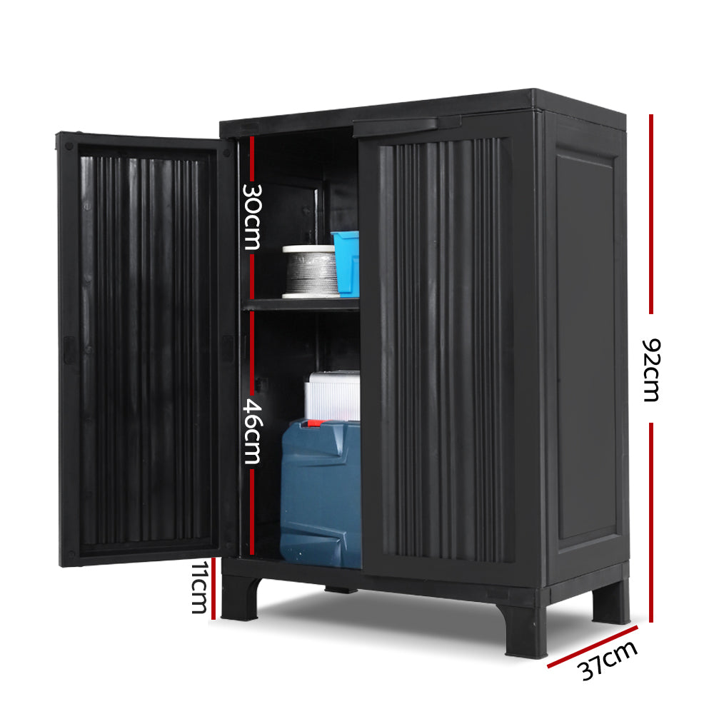 Gardeon Outdoor Storage Cabinet Box 92cm Lockable Cupboard Sheds Garage Adjustable Black 4
