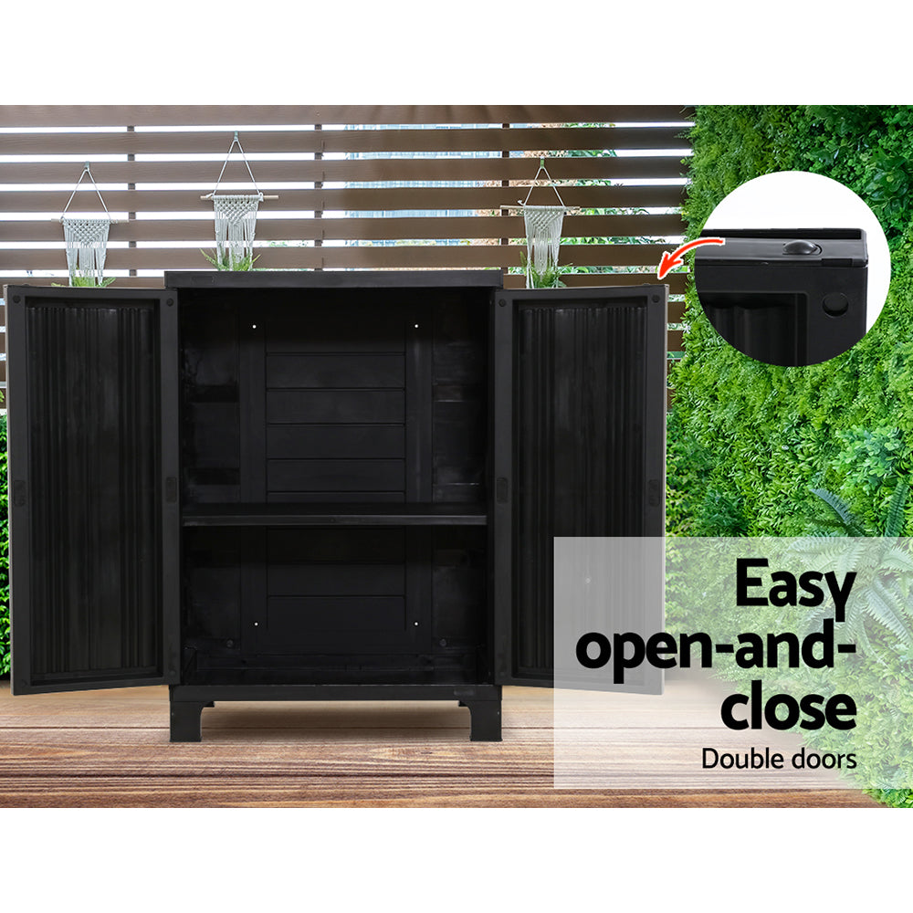 Gardeon Outdoor Storage Cabinet Box 92cm Lockable Cupboard Sheds Garage Adjustable Black 6