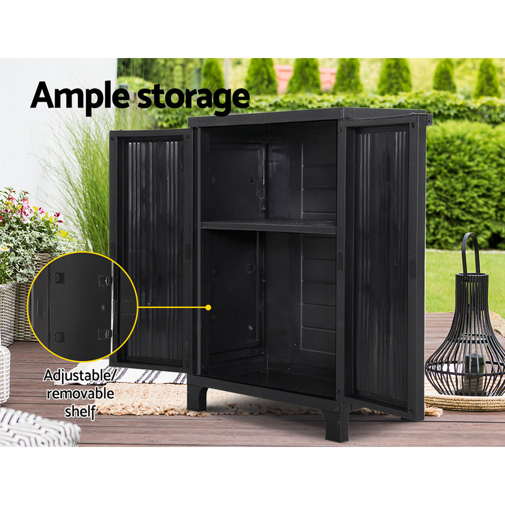 Gardeon Outdoor Storage Cabinet Box 92cm Lockable Cupboard Sheds Garage Adjustable Black 8