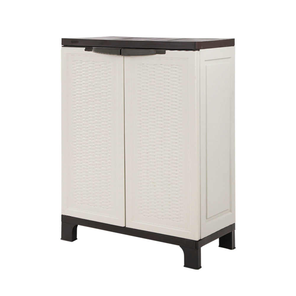 Gardeon Outdoor Storage Cabinet Box 92cm Lockable Cupboard Sheds Adjustable Rattan Beige 3