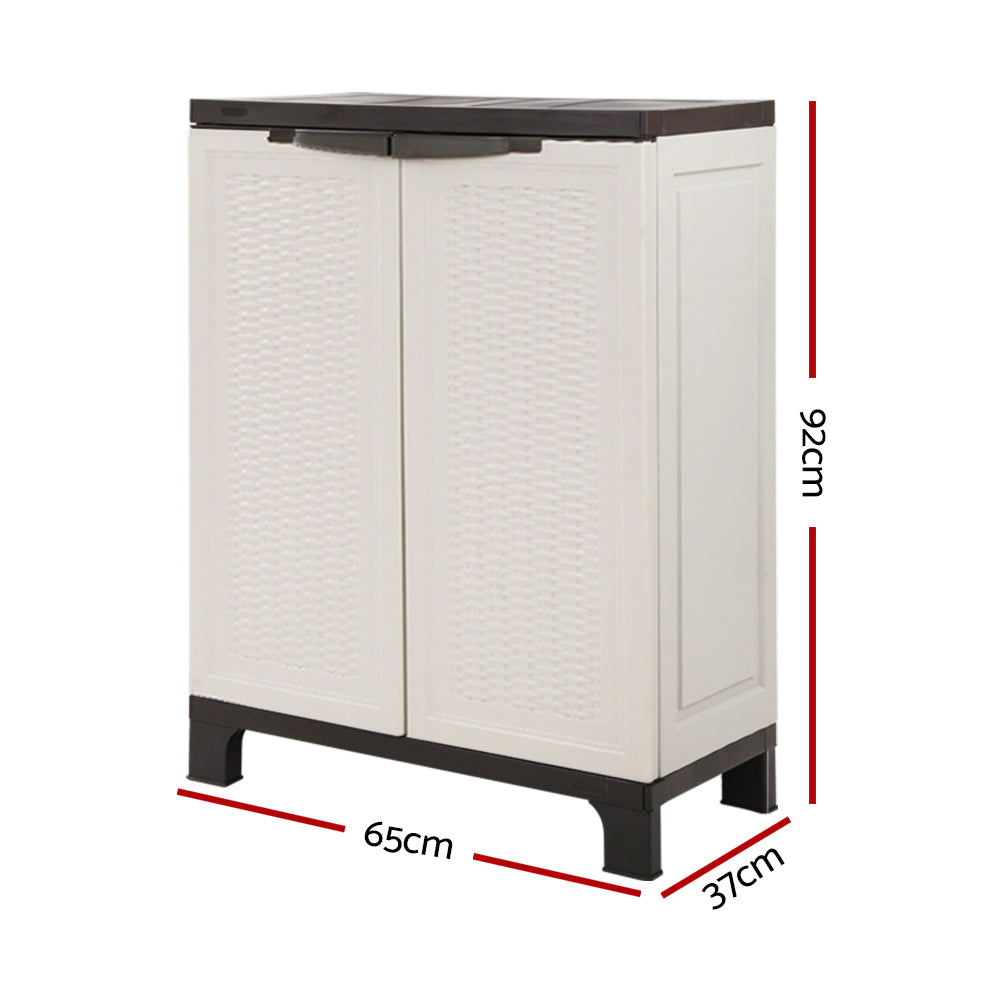 Gardeon Outdoor Storage Cabinet Box 92cm Lockable Cupboard Sheds Adjustable Rattan Beige 4