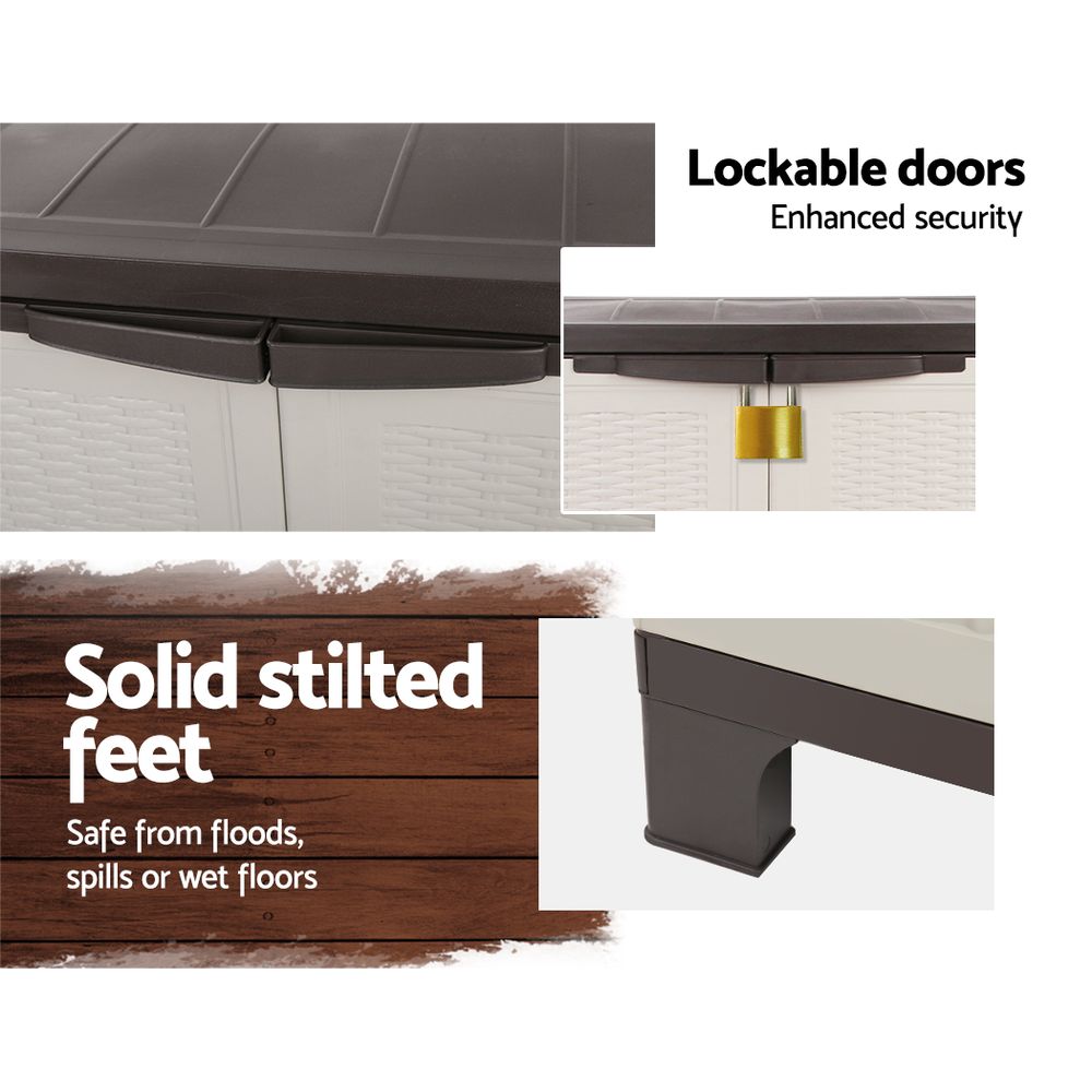 Gardeon Outdoor Storage Cabinet Box 92cm Lockable Cupboard Sheds Adjustable Rattan Beige 8