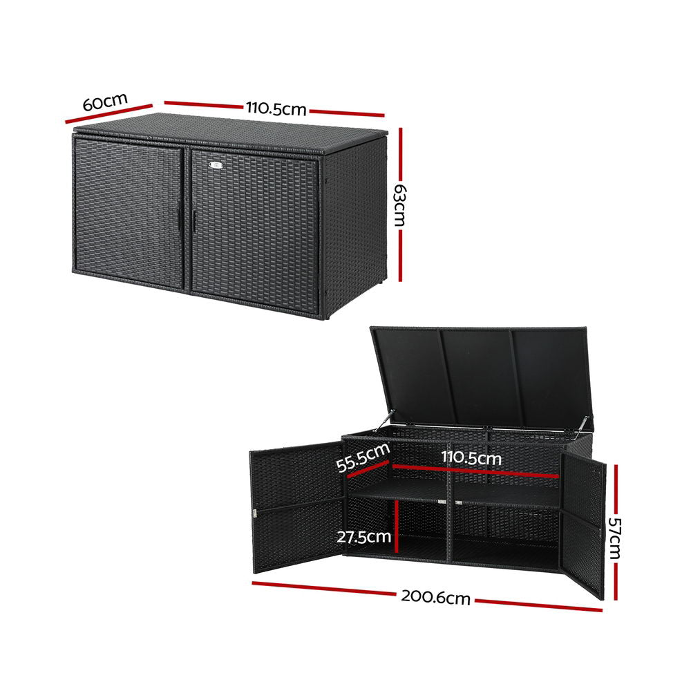 Gardeon Outdoor Storage Cabinet Box Deck Wicker Shelf Chest Garden Shed Tools Black