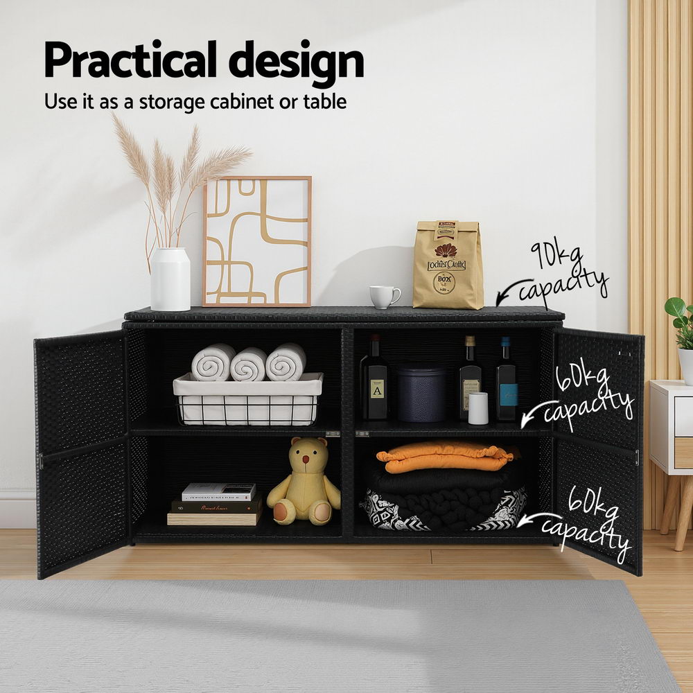 Gardeon Outdoor Storage Cabinet Box Deck Wicker Shelf Chest Garden Shed Tools Black 5