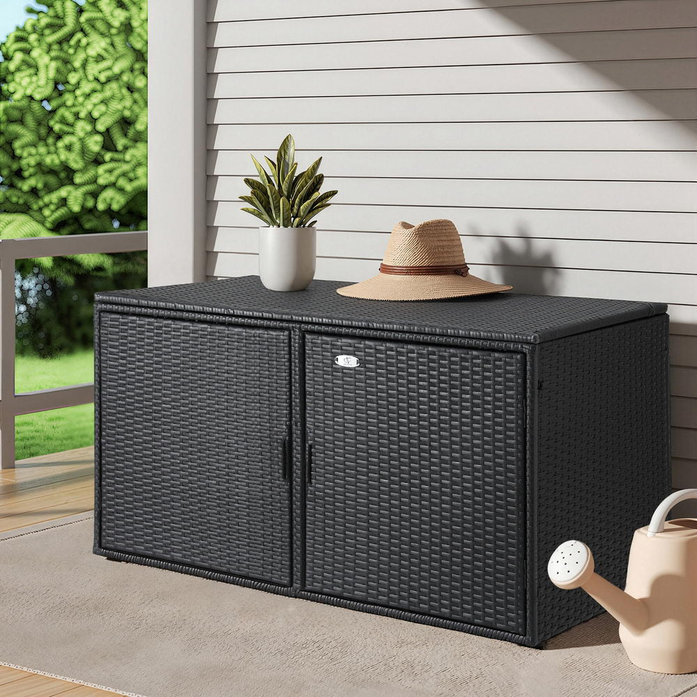 Gardeon Outdoor Storage Cabinet Box Deck Wicker Shelf Chest Garden Shed Tools Black 7