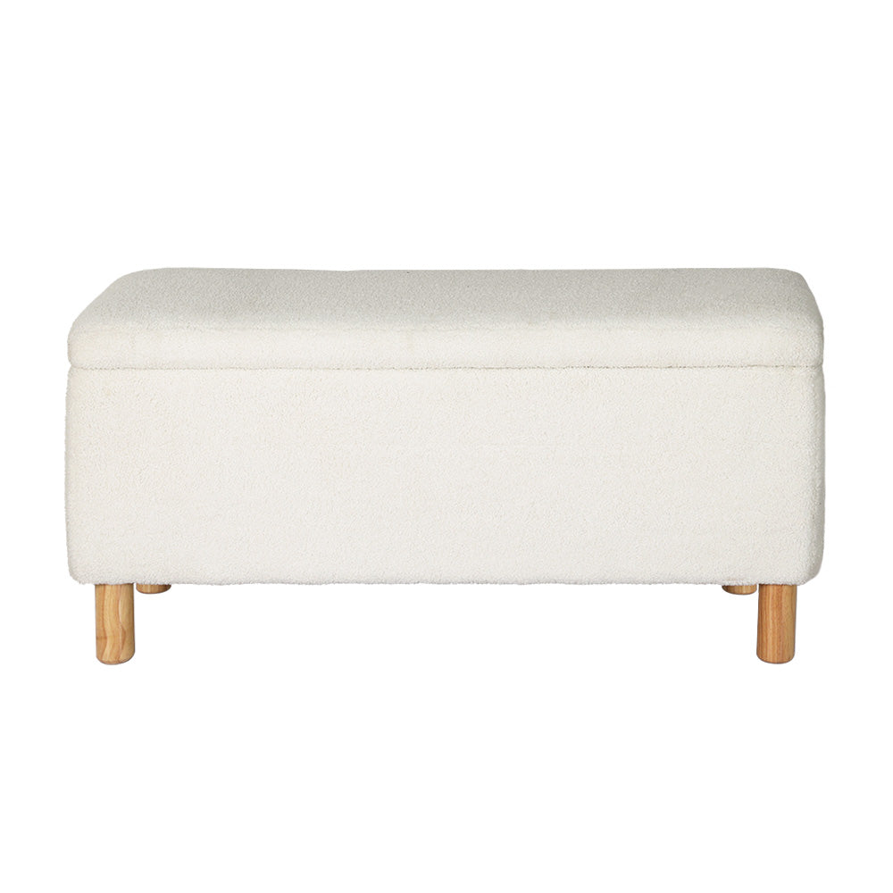 Artiss Storage Ottoman Blanket Box 99cm Teddy Fabric White 3