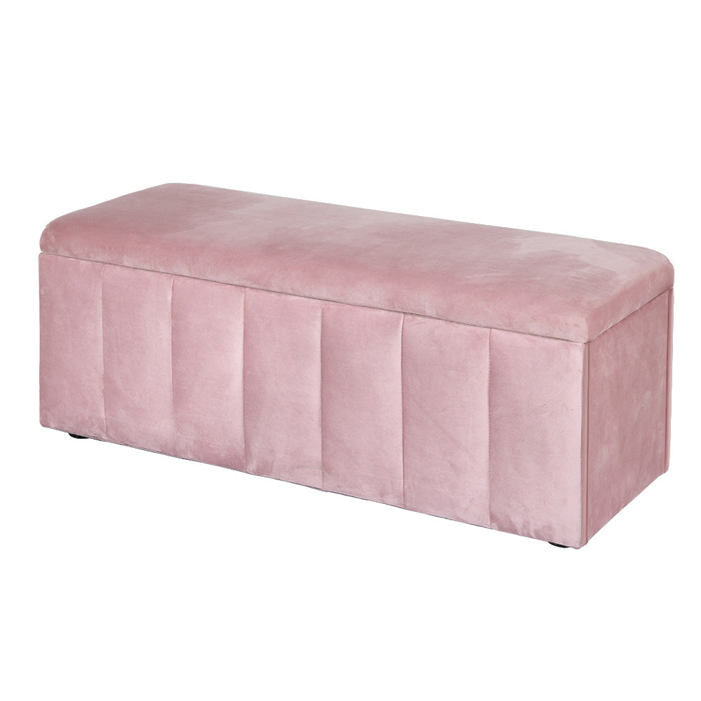 Artiss Storage Ottoman Blanket Box 103cm Velvet Pink 7