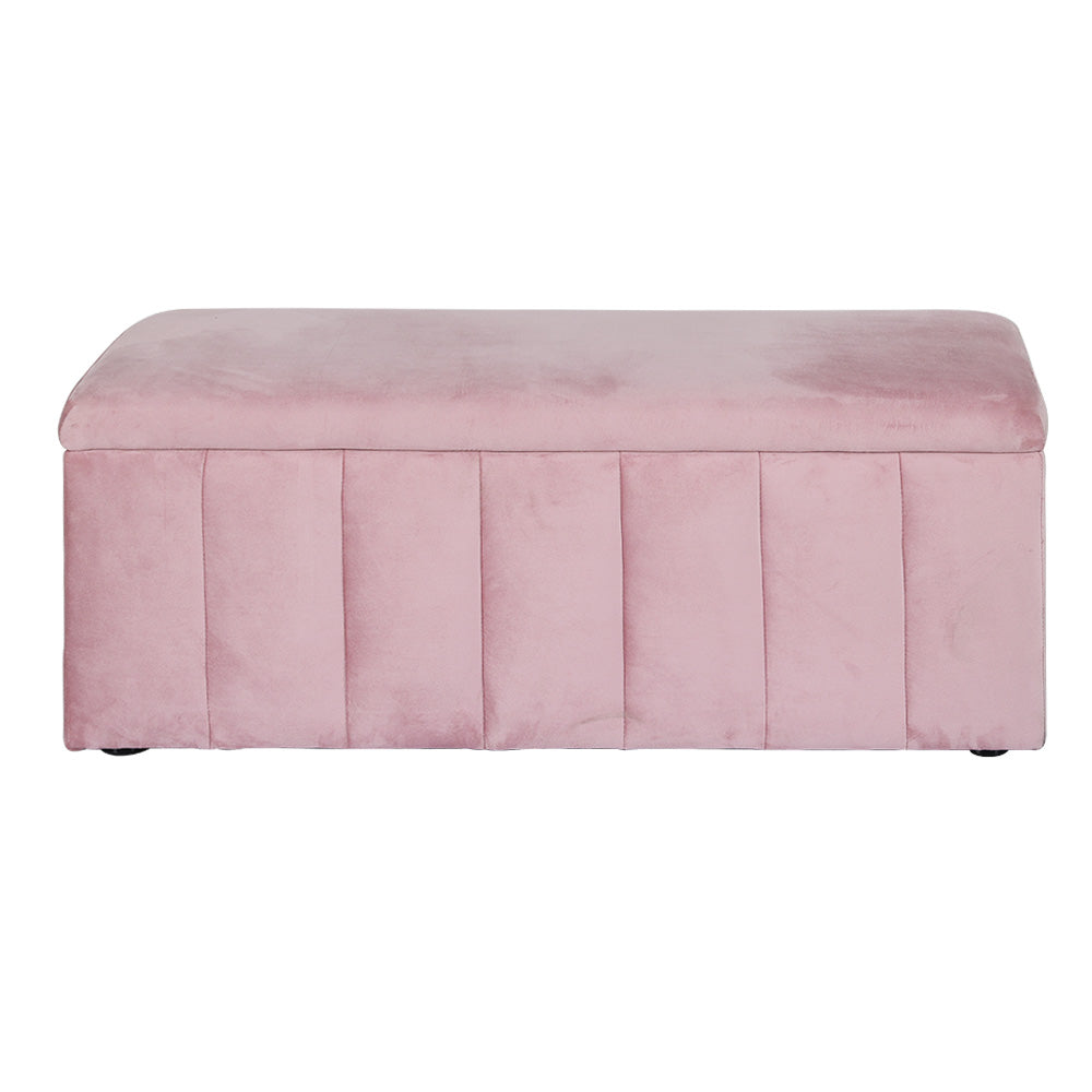 Artiss Storage Ottoman Blanket Box 103cm Velvet Pink 3