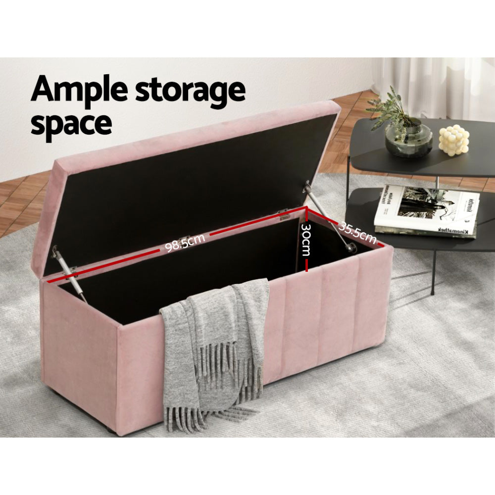 Artiss Storage Ottoman Blanket Box 103cm Velvet Pink 5