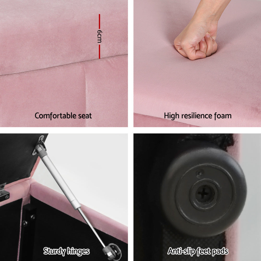 Artiss Storage Ottoman Blanket Box 103cm Velvet Pink 6