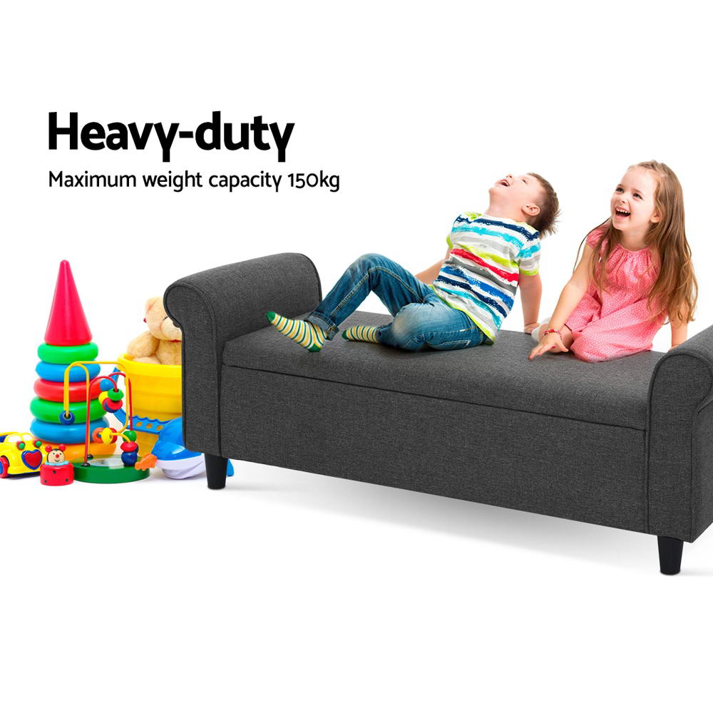 Artiss Storage Ottoman Blanket Box 125cm Arm Linen Grey 3