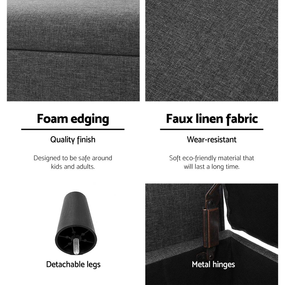 Artiss Storage Ottoman Blanket Box 125cm Arm Linen Grey 5