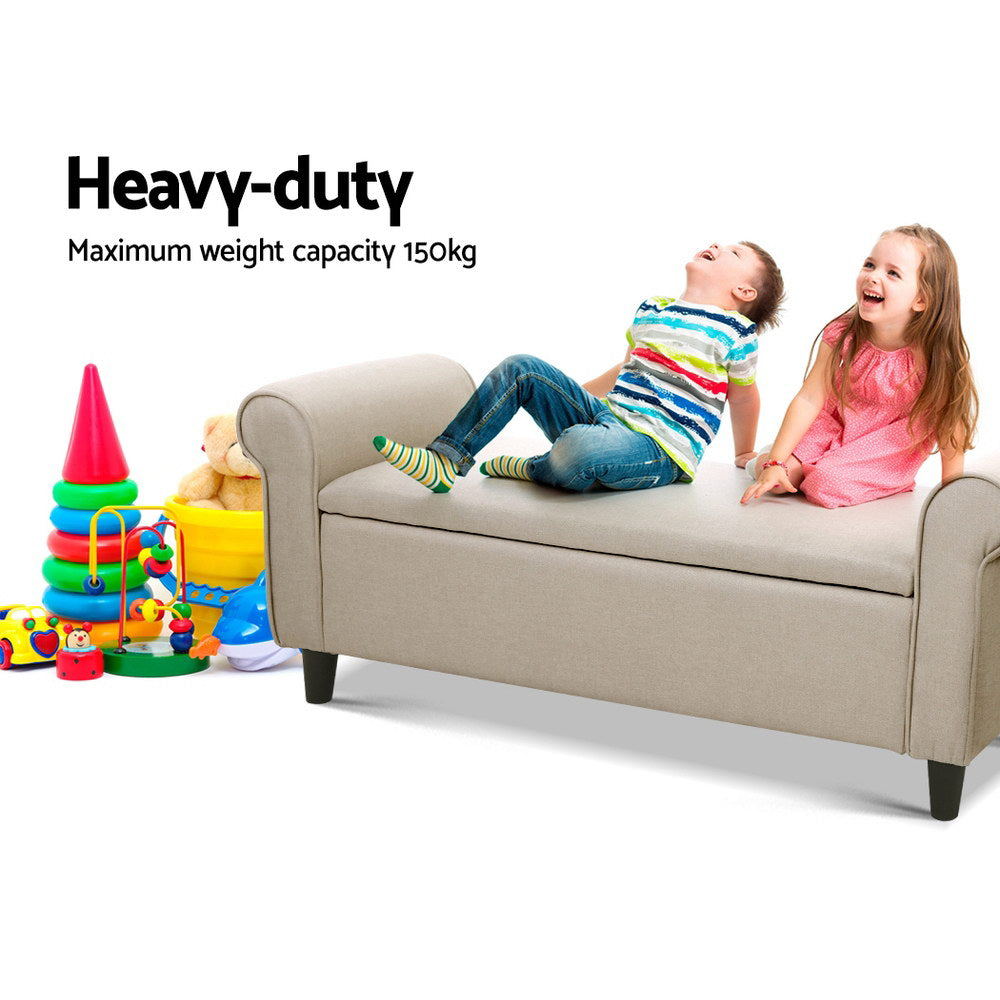 Artiss Storage Ottoman Blanket Box 125cm Arm Linen Taupe 3