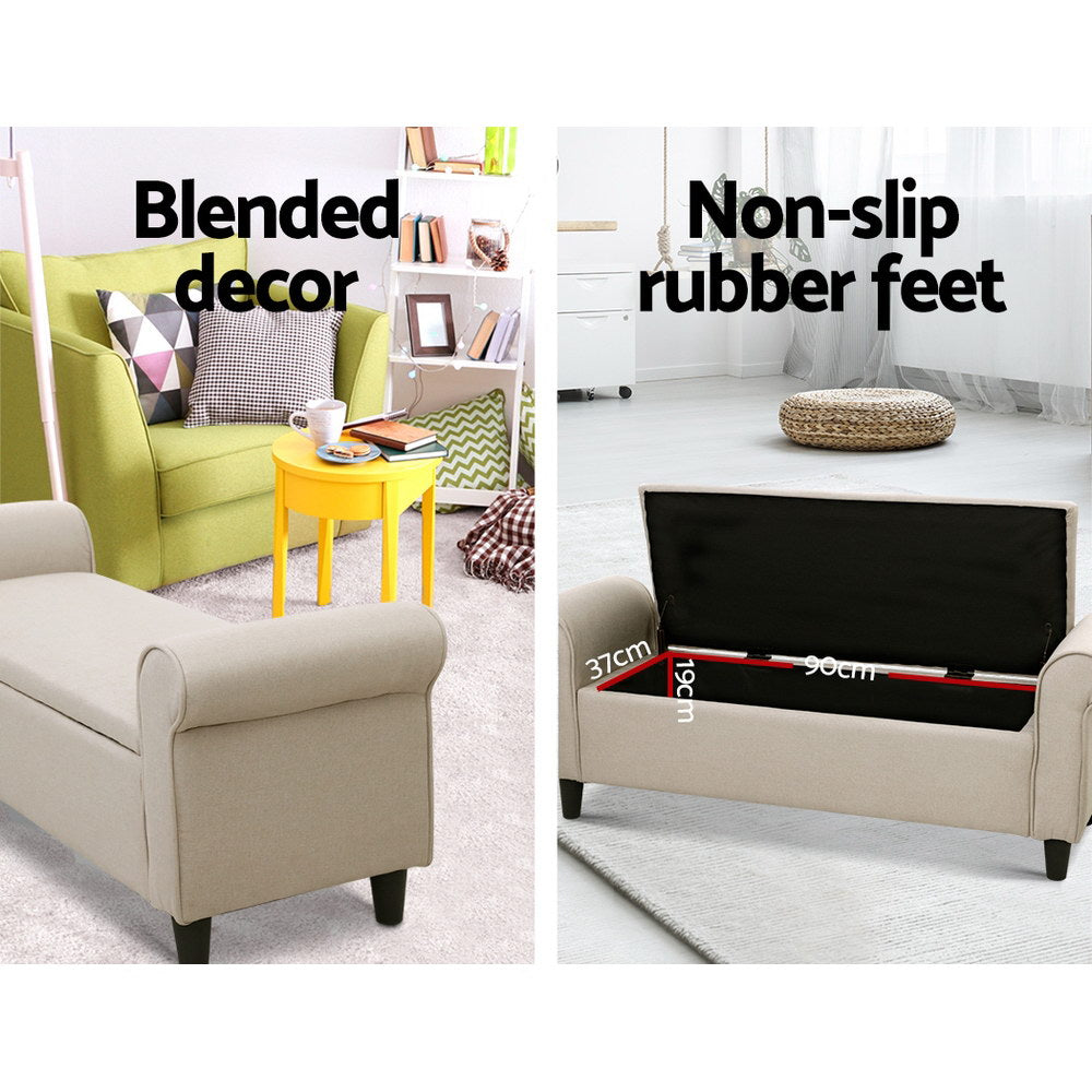 Artiss Storage Ottoman Blanket Box 125cm Arm Linen Taupe 4