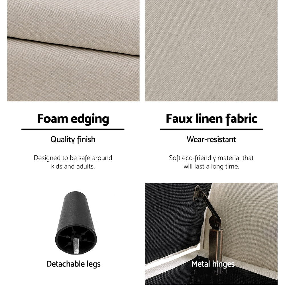 Artiss Storage Ottoman Blanket Box 125cm Arm Linen Taupe 5