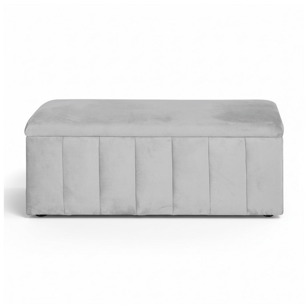 Artiss Storage Ottoman Blanket Box Velvet Grey 103cm 3