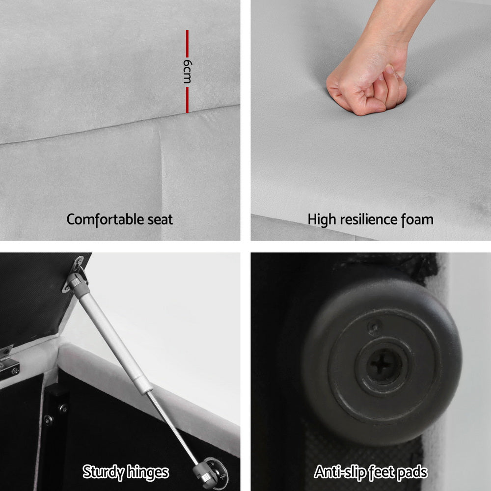 Artiss Storage Ottoman Blanket Box Velvet Grey 103cm 5