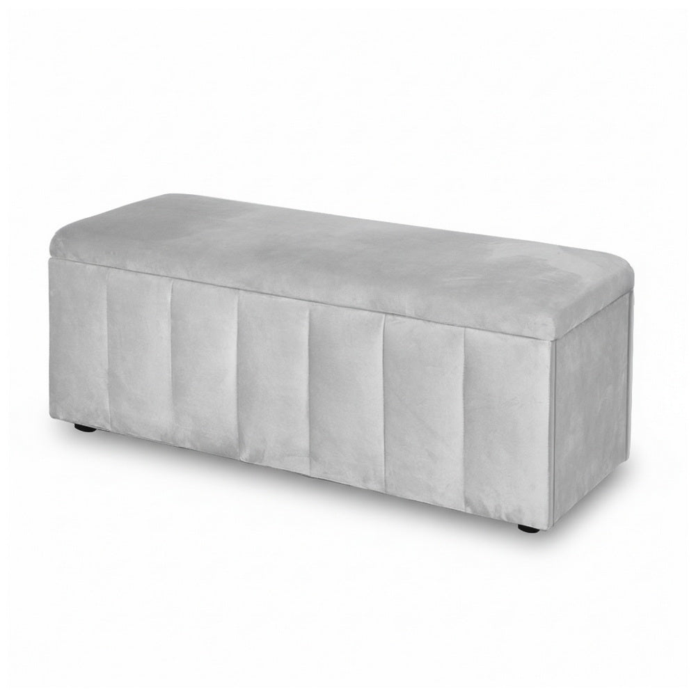 Artiss Storage Ottoman Blanket Box Velvet Grey 103cm 6
