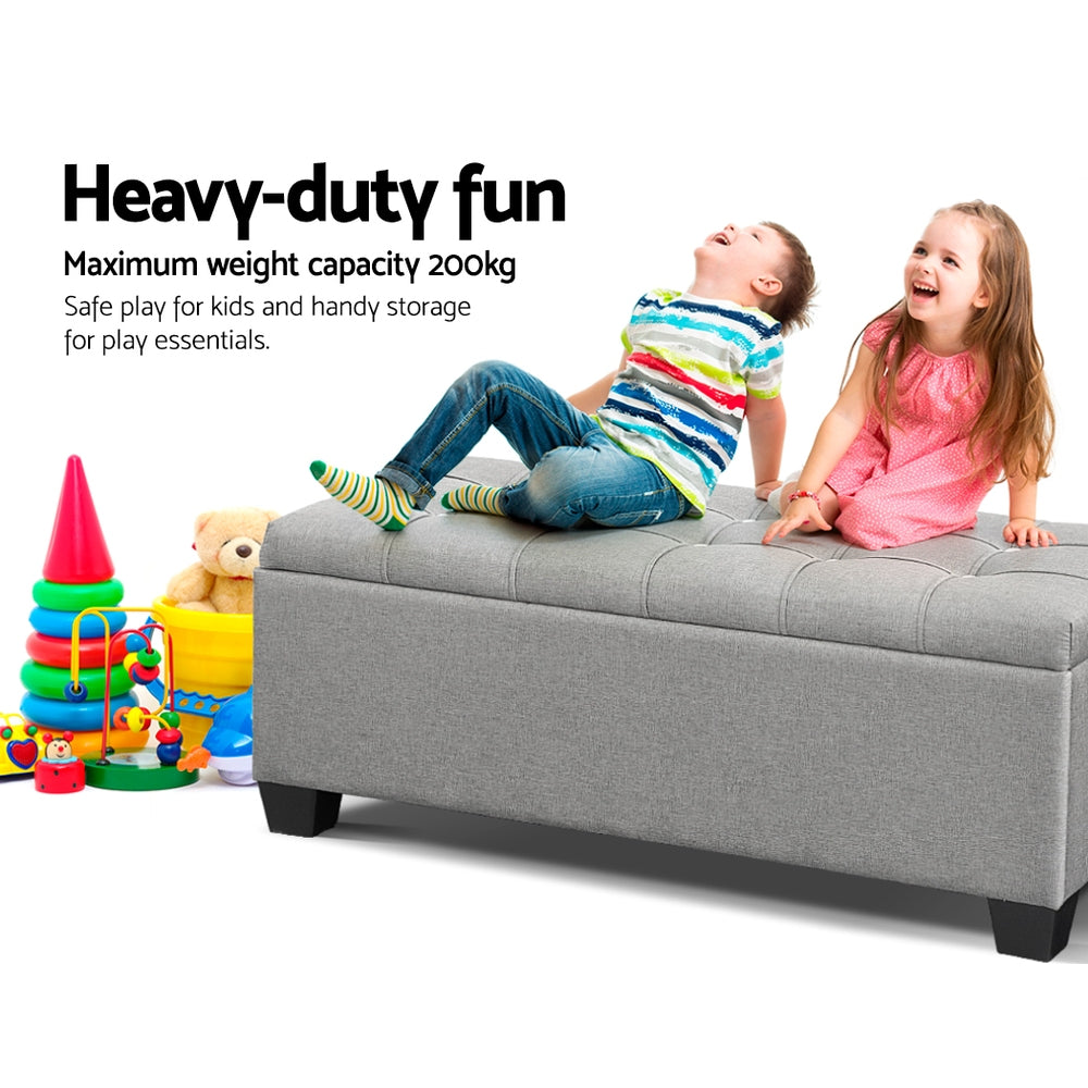 Artiss Storage Ottoman Blanket Box 97cm Button Linen Grey 4