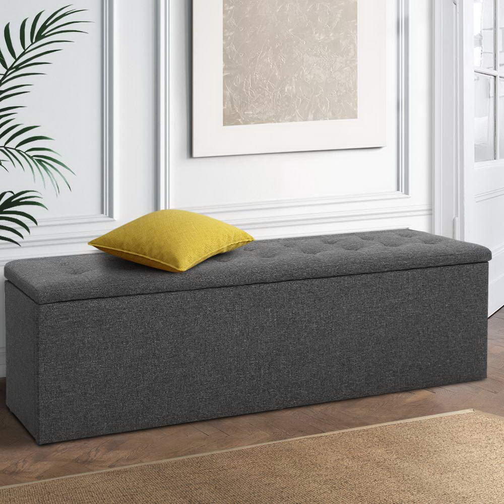 Artiss Storage Ottoman Blanket Box 140cm Linen Dark Grey 7