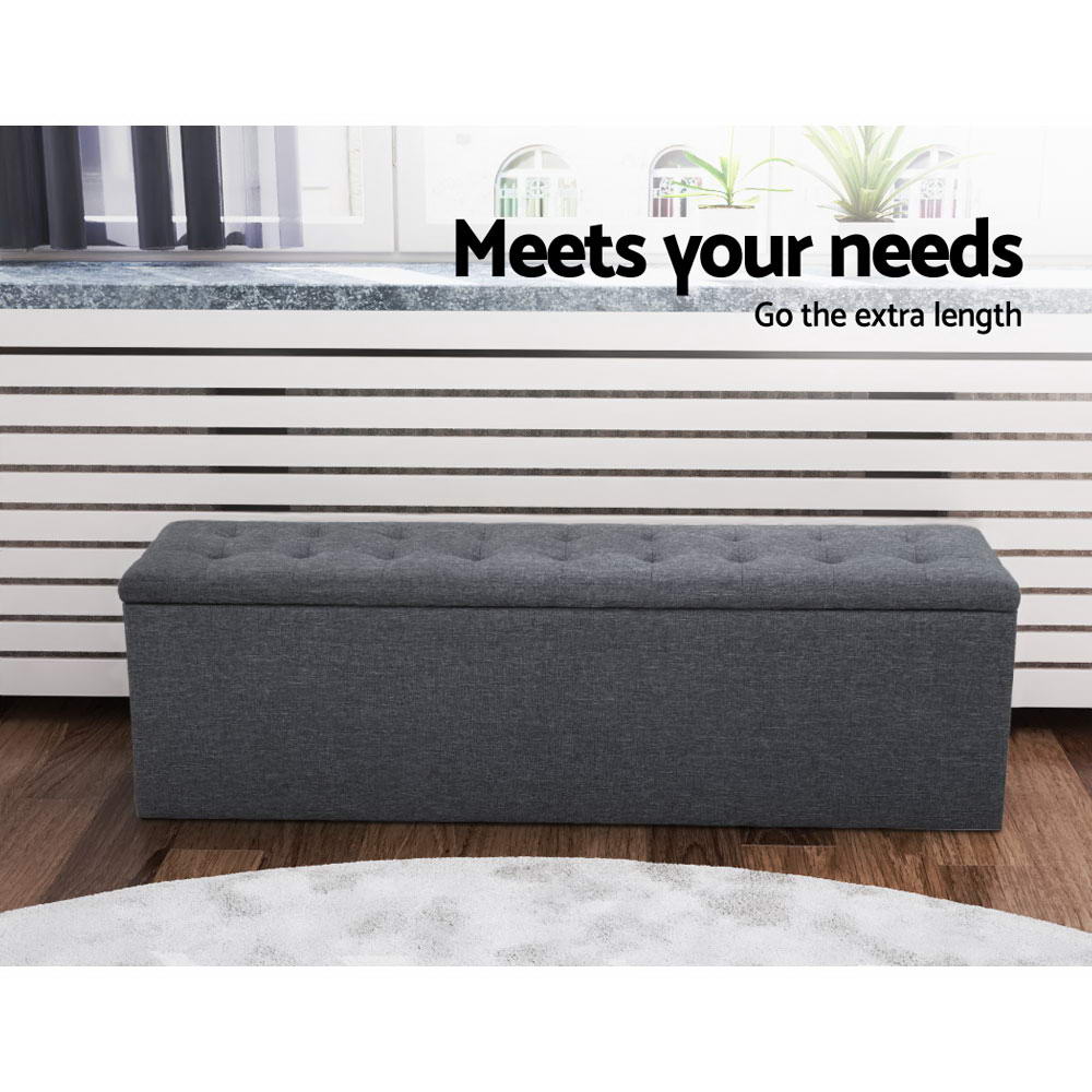 Artiss Storage Ottoman Blanket Box 140cm Linen Dark Grey 3