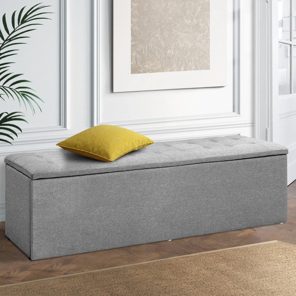 Artiss Storage Ottoman Blanket Box 140cm Linen Grey 7