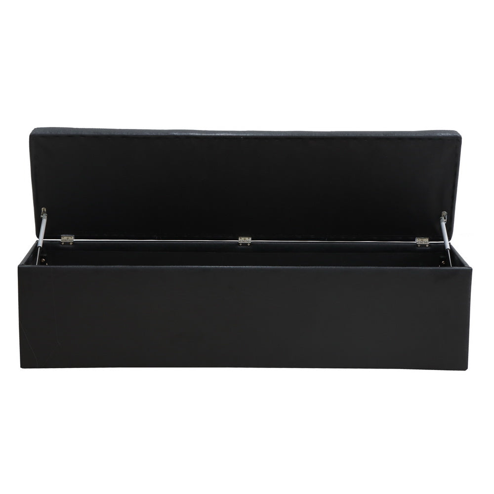 Artiss Storage Ottoman Blanket Box 140cm Leather Black 3