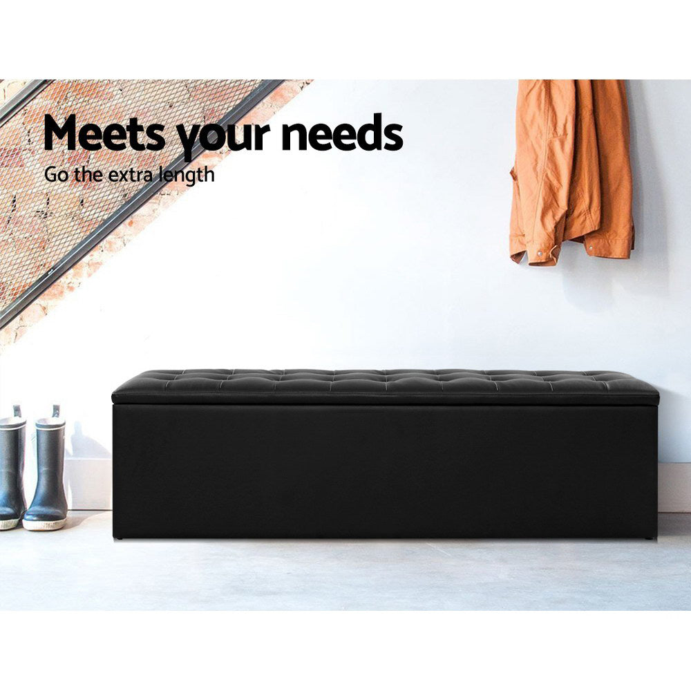 Artiss Storage Ottoman Blanket Box 140cm Leather Black 4